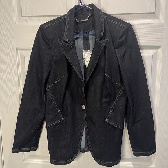 NEW White House Black Market Women's Denim Editor Blazer Jacket Size 14 stretch - Picture 4 of 9